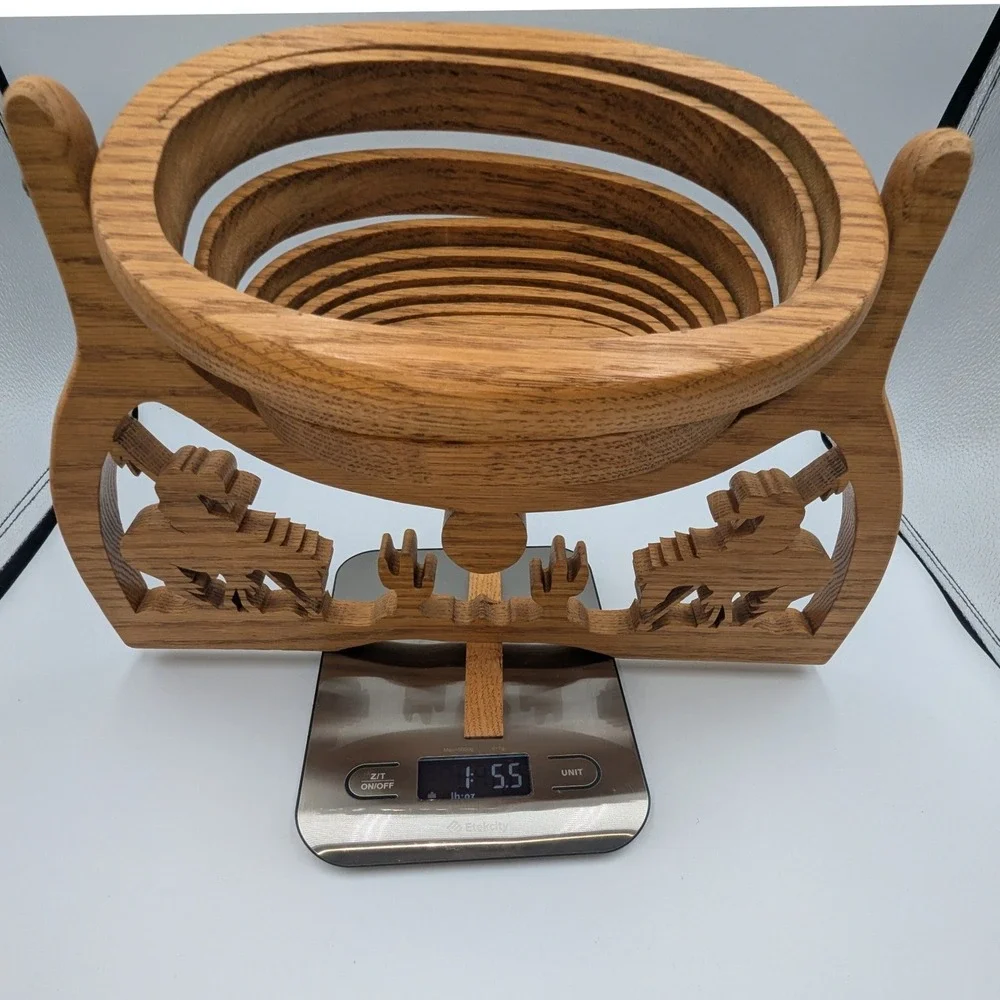 Unbranded Collapsible Wood Fruit Basket Brown Oak Western Bronco Design OS